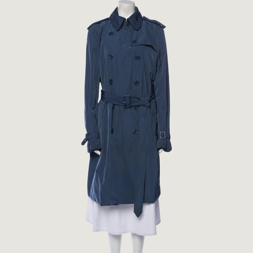 Norma Kamali Vinmar Blue Double Breasted Belted Trench Coat NK110901 Womens XS